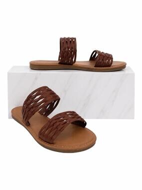 Universal Thread Addie Two Band Flat Slide Sandal Brown Size 7.5
